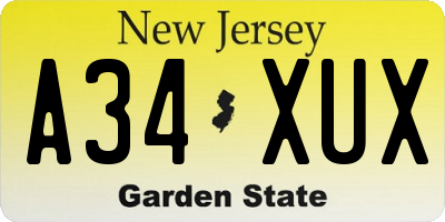 NJ license plate A34XUX