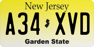 NJ license plate A34XVD