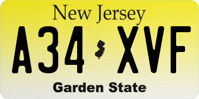 NJ license plate A34XVF