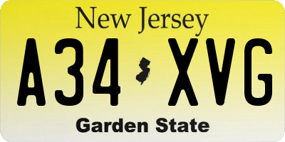 NJ license plate A34XVG
