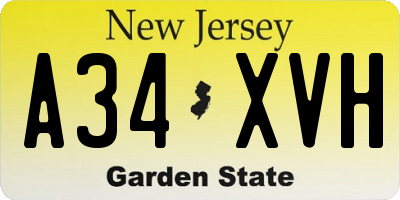 NJ license plate A34XVH