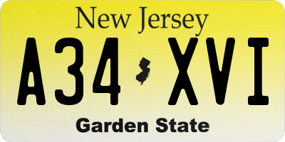 NJ license plate A34XVI