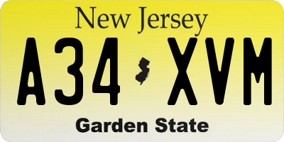 NJ license plate A34XVM