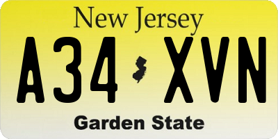 NJ license plate A34XVN