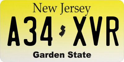 NJ license plate A34XVR