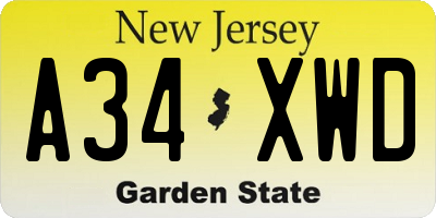 NJ license plate A34XWD