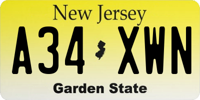 NJ license plate A34XWN