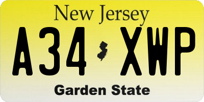 NJ license plate A34XWP