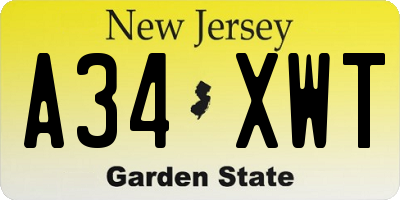 NJ license plate A34XWT