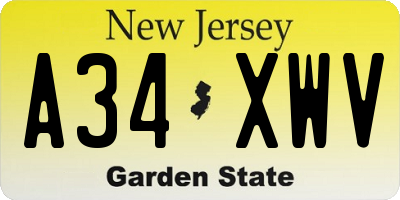 NJ license plate A34XWV