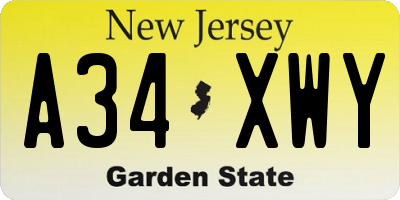 NJ license plate A34XWY