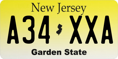 NJ license plate A34XXA