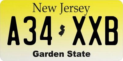 NJ license plate A34XXB
