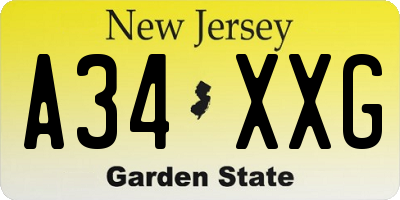 NJ license plate A34XXG