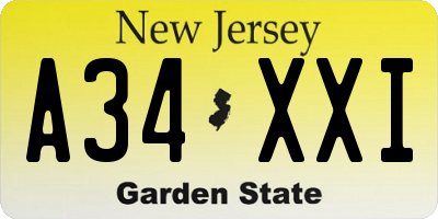 NJ license plate A34XXI