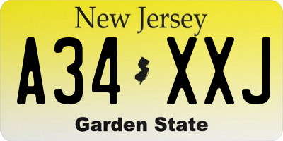 NJ license plate A34XXJ
