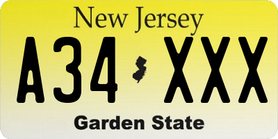 NJ license plate A34XXX