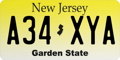 NJ license plate A34XYA