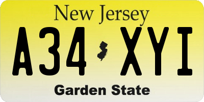NJ license plate A34XYI