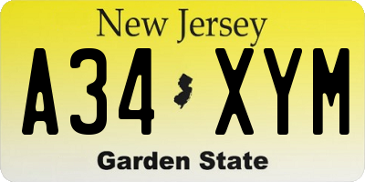 NJ license plate A34XYM