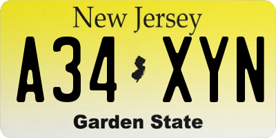 NJ license plate A34XYN