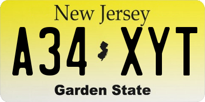 NJ license plate A34XYT
