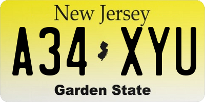 NJ license plate A34XYU