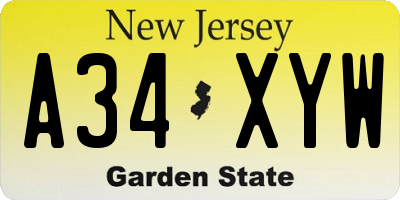 NJ license plate A34XYW
