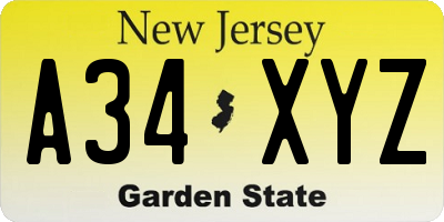 NJ license plate A34XYZ