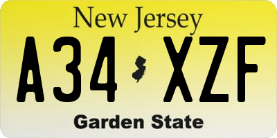 NJ license plate A34XZF
