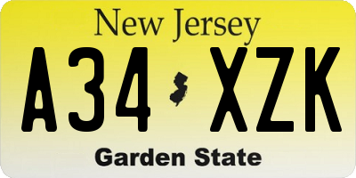 NJ license plate A34XZK