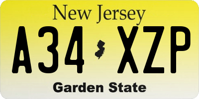 NJ license plate A34XZP
