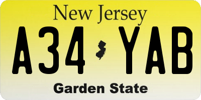 NJ license plate A34YAB