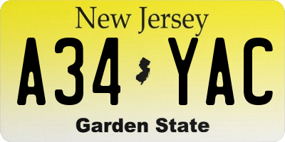 NJ license plate A34YAC