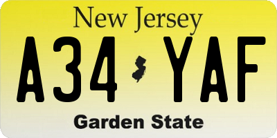 NJ license plate A34YAF