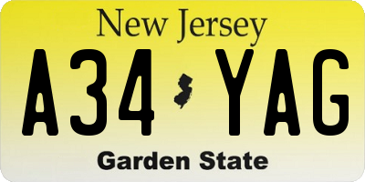 NJ license plate A34YAG