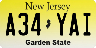 NJ license plate A34YAI