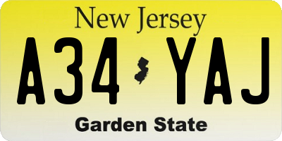 NJ license plate A34YAJ