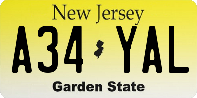 NJ license plate A34YAL