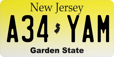 NJ license plate A34YAM