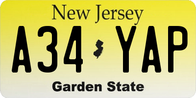NJ license plate A34YAP