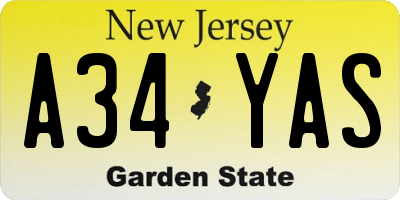 NJ license plate A34YAS