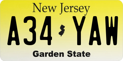 NJ license plate A34YAW