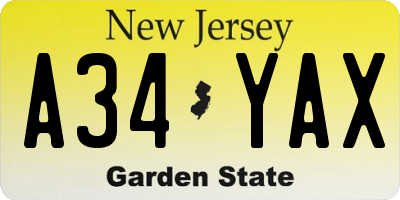 NJ license plate A34YAX