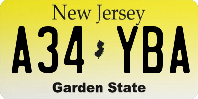 NJ license plate A34YBA