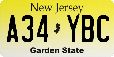 NJ license plate A34YBC