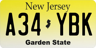 NJ license plate A34YBK