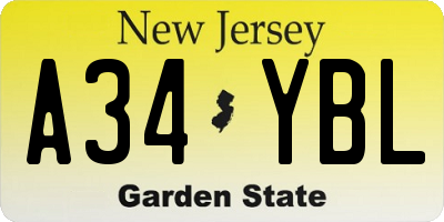 NJ license plate A34YBL