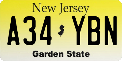 NJ license plate A34YBN
