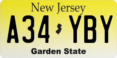 NJ license plate A34YBY